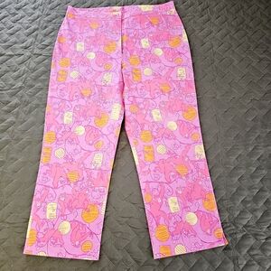 Lilly Pulitzer Zip Pants Monkeys With Drinks! White Label Sz 12 Pink Yellow